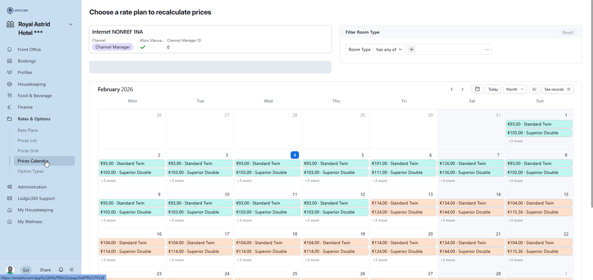 Prices Calendar – LODGIC360 PMS software